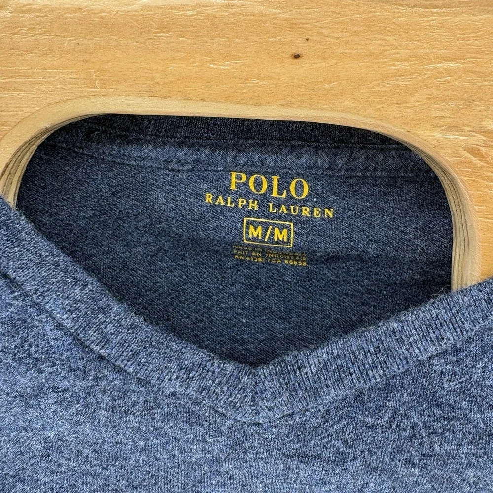 Polo Ralph Lauren Men's Medium T-Shirt V-Neck  Blue Heather Red Pony